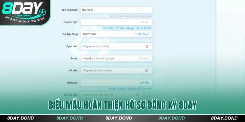 Biểu mẫu hoàn thiện hồ sơ đăng ký 8Day