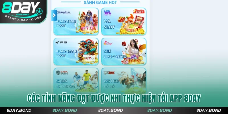 Các tính năng đạt được khi thực hiện tải app 8Day