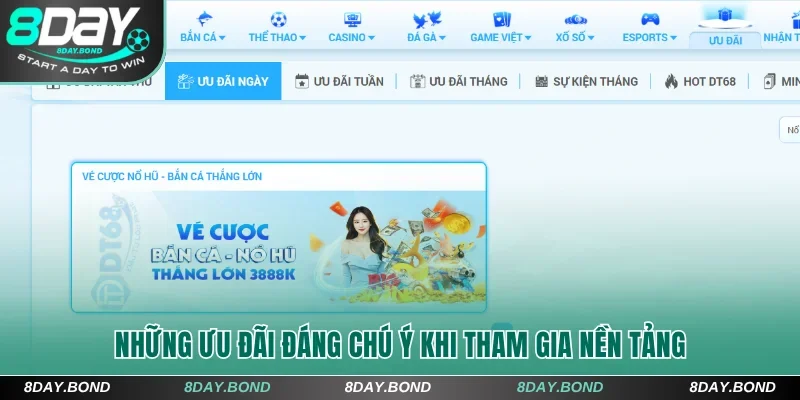 Những ưu đãi đáng chú ý khi tham gia nền tảng 8Day 