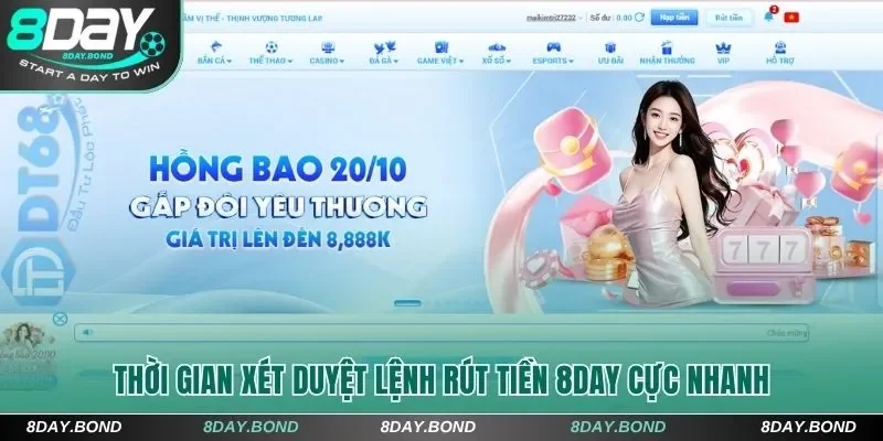 Thời gian xét duyệt lệnh rút tiền 8Day cực nhanh