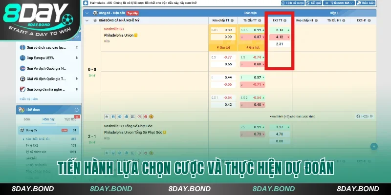 Tiến hành lựa chọn cược 8Day và thực hiện dự đoán 