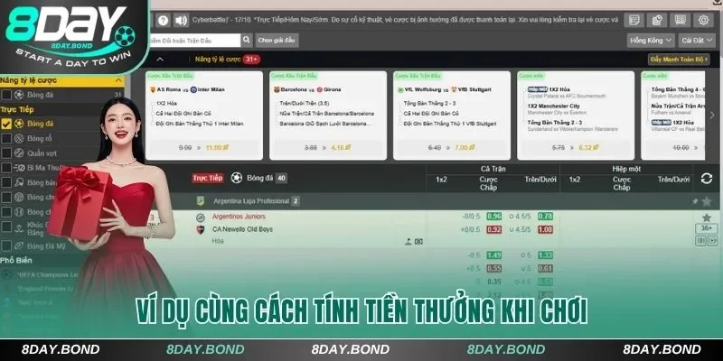 Ví dụ cùng cách tính tiền thưởng khi chơi tại 8Day